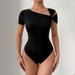 Voya Summer Women's Asymmetrical Single Shoulder Twisted Short Sleeved Design Slim Fitting Jumpsuit For Inner And Outer Wear_ecoleips.com