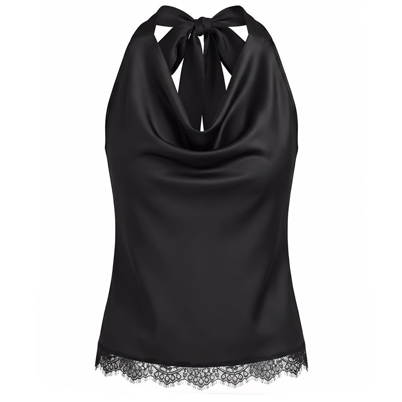 Elegant Office Ladies Satin Halter Neck Tops Women 2026 Sexy Off Shoulder Lace Camisole Female White Top Fashion Clothing Blouse_ecoleips.com
