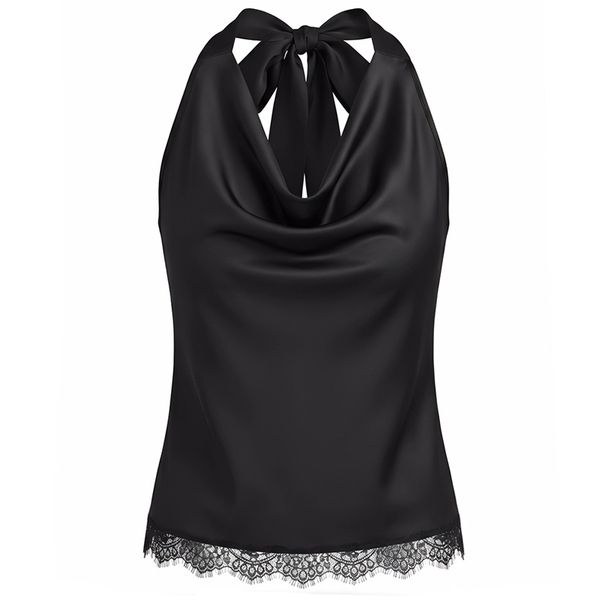 Elegant Office Ladies Satin Halter Neck Tops Women 2026 Sexy Off Shoulder Lace Camisole Female White Top Fashion Clothing Blouse_ecoleips.com