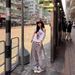 American Retro Style Hot Girl Splatter-print Denim Jeans For Women, New Summer High-waisted Loose Slimming Straight_ecoleips.com