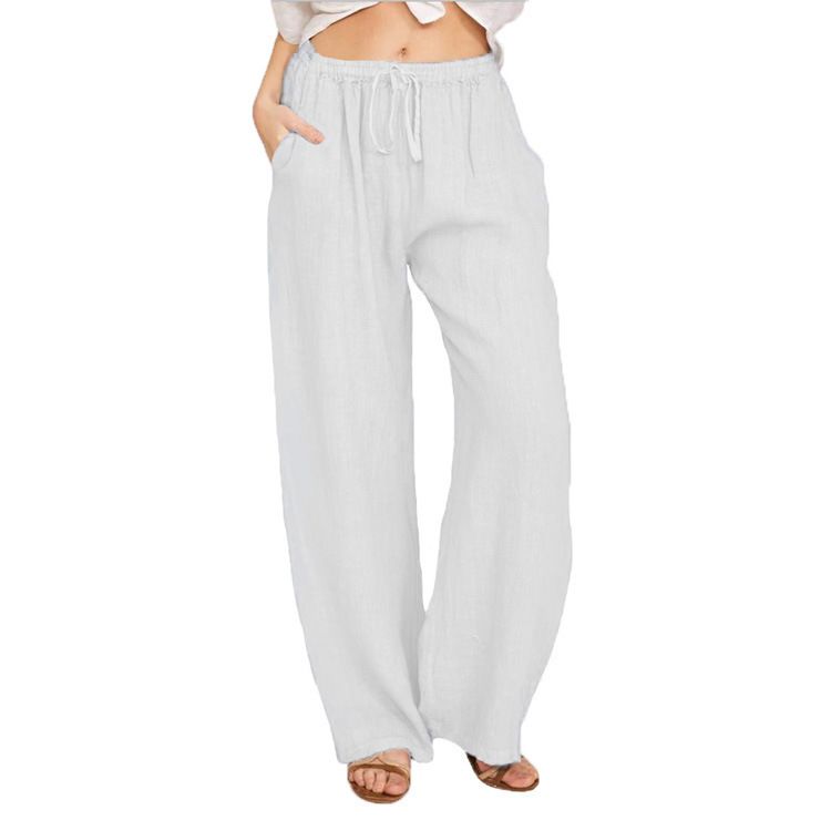 2025 New European And American Casual For Women Loose Pocket Drawstring Wide Leg Long Pants_ecoleips.com