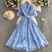 Chiffon & Lace Dress – Belted Waist, Floral Print & Oversized Blazer Collar For Effortless Elegance Breathable Comfort_ecoleips.com