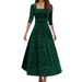 Women's Clothing Elegant Solid Color Jacquard Long Sleeve Square Neck Dress Fashion Plus Size Loose Fit Gold Velvet_ecoleips.com