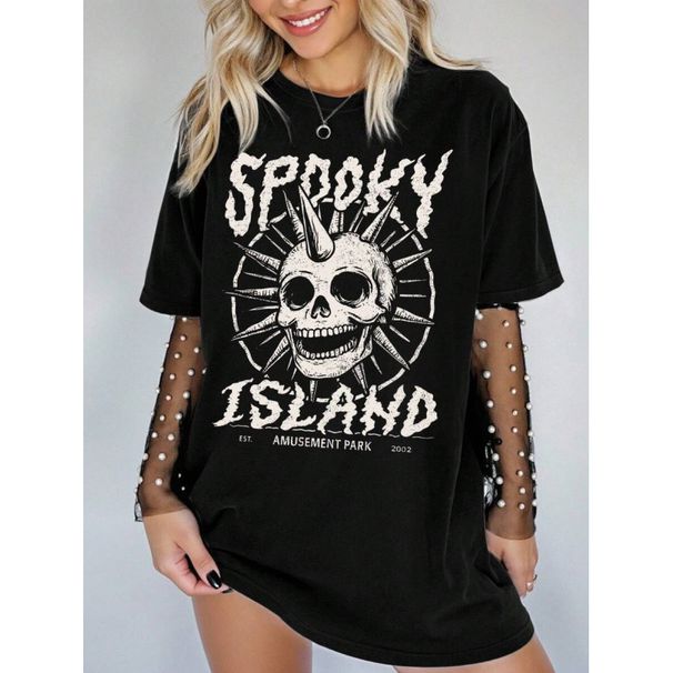 European Size Summer Casual Skull Print T-Shirt Pure Cotton EZwear Women's Clothing Tops_ecoleips.com