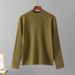Women's Japanese Korean Style Semi High Neck Knitted Sweater round Neck Long Sleeve Solid Color Base Layer Shirt Loose Fit for Autumn Winter_ecoleips.com