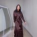 Women's Clothing Elegant Winter Dress Set – Long Sleeve Flowy Maxi Dress With Fringe Detail, High-Waisted Polyester Blend, Deep Brown, S-XXL_ecoleips.com