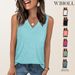 Women's Clothing V Neck Casual Loose Summer New Solid Color Vest Sleeveless Shirt_ecoleips.com