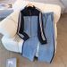 Women's Stylish Slim Fit Denim Splicing Two-Piece Suit Casual Straight Pants Contrasting Colors Popular Polyester Outfit_ecoleips.com