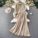 Women's French Style Rhinestone Two Piece Set Mid Length Collared Sun Protective Shirt & Loose Fitting Skirt Sophisticated Casual Fashion_ecoleips.com