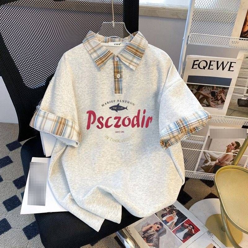 Vintage Cartoon Print Polo Shirt With Lace Trim Jeans - Preppy Style Casual Outfit Set For Women_ecoleips.com