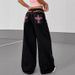 Embroidered Vintage Wide-Leg Jeans – Floral Cross Stitch On Black Denim (High Waist, Sizes 26-31)_ecoleips.com