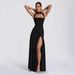 Elegant Strapless Slit Mid-Length Dress for Women High Waist Stretch Polyester Bodycon Chic Sexy Street Style_ecoleips.com