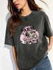 Farm Fresh Milk Cow Floral Graphic Acid Wash Washed Oversized T Shirt Women Crew Neck Short Sleeve Loose Vintage Country Casual Tee_ecoleips.com