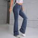 2025 Women's Wide-Waisted Slim-Fit Washed Denim Double-Breasted Stretch European And American Style Distressed Flared_ecoleips.com