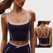 Women's Fitness Top Color Block Faux Two Piece Halter Neck Sports Bra Sexy Thin Straps Yoga Wear Vest_ecoleips.com