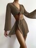 Verve Fashion Solid Color Bikini Four-Piece Set Swimsuit Women's Two-Piece Cover-Up Sexy Swimwear_ecoleips.com