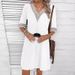 Women's Clothing Lace V Neck Mid Sleeve Loose Casual Dress_ecoleips.com