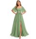 Square Neck Back Tie Evening Dress With Side Slit, Elegant A-Line Midi/Maxi Party Gown For Wedding Guest, Prom, And Formal Occasions_ecoleips.com