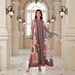 Fashionable V Neck Long Sleeve Ethnic Print Dress for Women Elegant A-Line Maxi Dress Trendy Muslim Clothing Export Hot Item_ecoleips.com