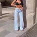 European And American Mid-waist Frayed Wide-leg Jeans Women, Cross-border Washed Distressed Straight-leg Floor-length_ecoleips.com