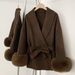 Women's French-Inspired Double-Faced Wool Coat With Belted Waist & Faux Fur Sleeves – Short Length, Relaxed Fit, Elegant & Chic_ecoleips.com