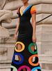 Freeacy Women's Slim Fit V-neck Short Sleeves Dress Contrast Color Hollowed A-line Colorblock & Geometric Cutouts Party Dresses_ecoleips.com