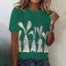 Women's Clothing Easter Bunny Print Ladies Spring And Summer Short Sleeved Round Neck T Shirt_ecoleips.com
