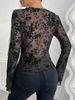 Aria Basics Aria Basics European And American Cross-Border 2025 Spring New Women's V-Neck Lace Patchwork Mesh Bell Sleeve T-Shirt Top_ecoleips.com