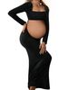 Women's Clothing New Pregnant Women Slim Photo Photography Navel Baring Sexy Fashion Square Collar Long Sleeved Dress_ecoleips.com