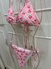 Geluboao Solid Ribbed Bikini Set High Leg Thong Knot Front Padded Swimwear_ecoleips.com