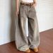 Street-style American Retro Splatter-paint Design Washed Curved Cut Niche Women's Jeans, Casual Loose-fit Wide-leg Pants_ecoleips.com