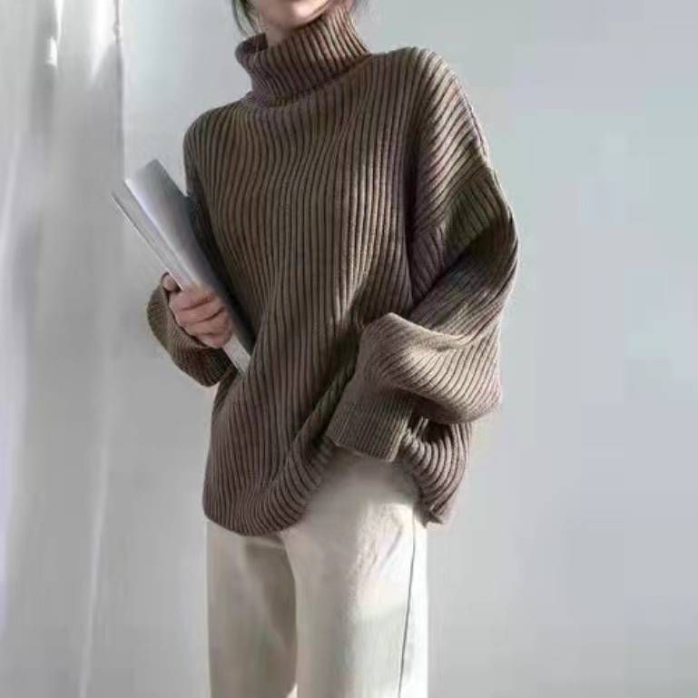 Women's Oversized High Neck Sweater Winter Knit Pullover Loose Fit Casual Long Sleeve Top Chic Style_ecoleips.com