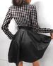 Women's Patchwork Waist Dress Autumn Winter Fashion PU Leather_ecoleips.com