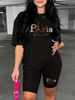 Summer Women's Casual And Fashionable Paris Letter Printed Round Neck Loose T-shirt+shorts Two-piece Sportswear Suitable For Daily Wear-23_ecoleips.com