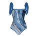Lace Up One Piece Bikini Swimsuit Fashionable Spa Crossbody Swimwear Set Regular Fit Polyester Sexy Vacation Style_ecoleips.com