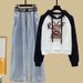 Women's Clothing Raglan Contrast Hooded Sweatshirt Top With Loose Slim Wide Leg Mopping Pants_ecoleips.com