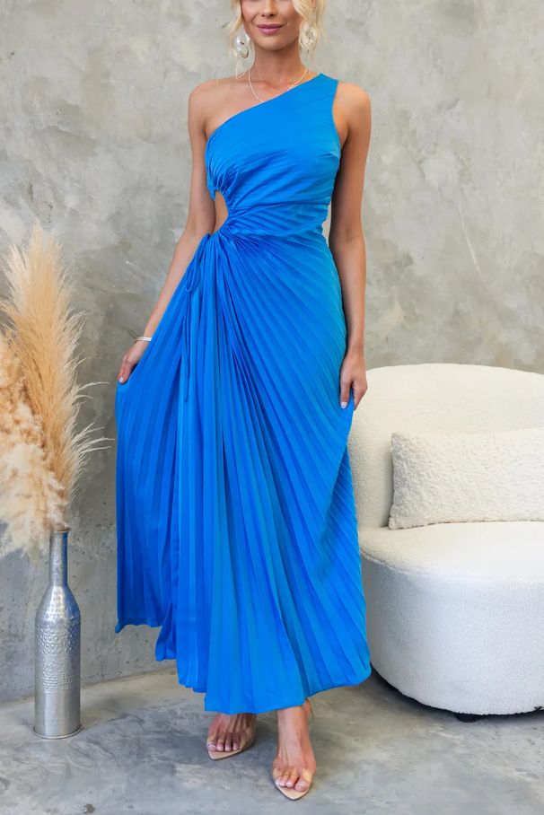 Women's Clothing Spring And Summer Elegant Pleated Dress Skirt One Shoulder Waist Hollow Dress_ecoleips.com