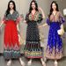 Ethnic V-neck Cotton Short Sleeve French Thai Style For Women Summer Printed Pastoral Dress Vacation Outfit_ecoleips.com