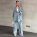 Spring Autumn 2027 Fashion European-USA Style Women Lapel Single-Breasted Long Sleeve Shirt + Lace-Up Pants Denim Two-Piece Casual Sets XS-3XL_ecoleips.com
