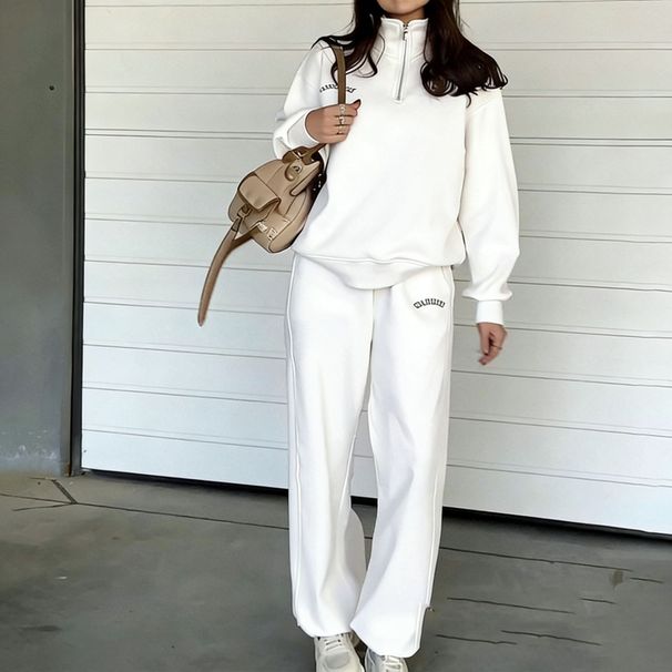Spring 2026 Women's Fashion Set: European American Style Casual Loose Versatile Solid Color Long Sleeved Sweatshirt Pants Combo_ecoleips.com