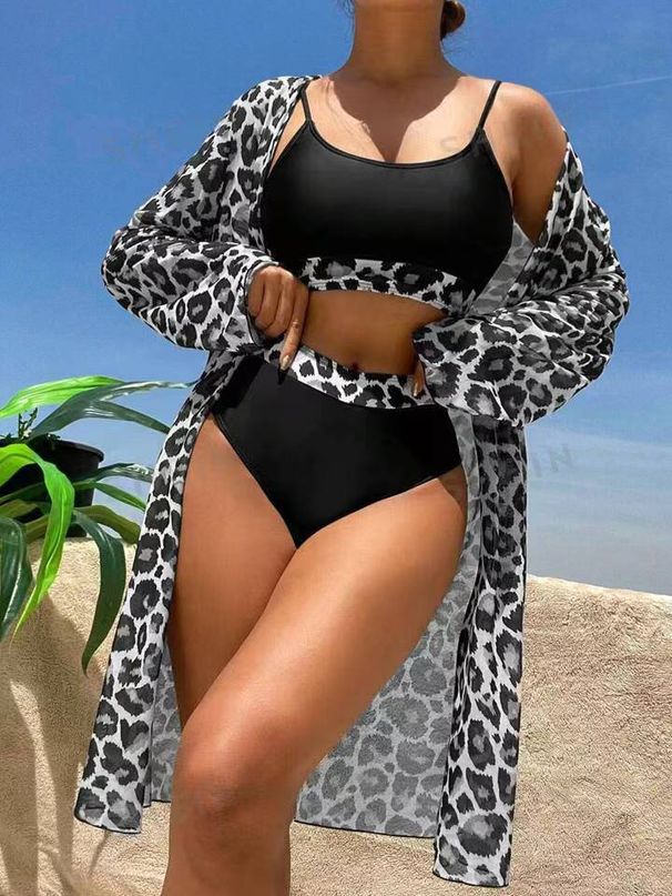 2024 European American Foreign Trade Women's Swimwear Three-piece Set With High-waisted Long-sleeve Top And Triangle_ecoleips.com
