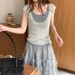 Summer New Women's Korean Style Color Block Faux Two Piece Short Sleeve Knit Top Slim Fit And Flattering_ecoleips.com