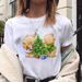 Merry Christmas Tree Santa Claus Cartoon Short Sleeve Plus Size Casual Retro Women's T-Shirt_ecoleips.com