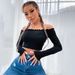 Voya Women's Streetwear Hot Girl Internet Celebrity Casual One Collar Knitted Long Sleeved Ultra Short T-shirt Top_ecoleips.com