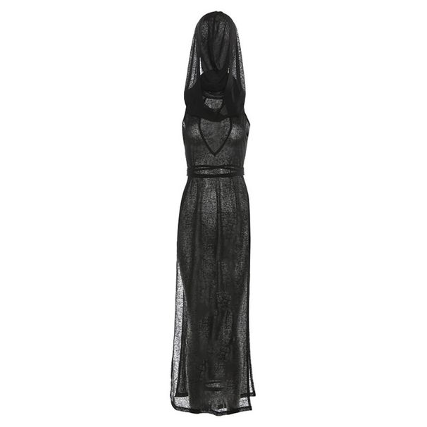 Women's Slim Fit Hooded Hollow out Knit Dress Solid Color European American Fashion Trend Spring Summer 2026 Sexy_ecoleips.com