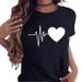 European And American Cross-border Foreign Trade Women's Clothing, Simple Heart-printed Round-neck Short-sleeve T-shirt_ecoleips.com