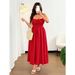Large Size Red Suspender Dress Drawstring Lace Waist Fat Mm Thin Temperament Holiday Dress_ecoleips.com