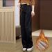 "High-Waisted Flared Jeans – Stretch Denim Pants With Lined Warmth (Plus Size, Black/Deep Blue)"_ecoleips.com