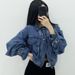 Oversized Denim Jacket With Utility Pockets – Vintage-Inspired Cropped Workwear Coat (One-Size, Unisex Streetwear In Light/Deep Blue)_ecoleips.com