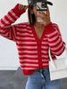 Soft And Skin-friendly Striped Color-blocked Knit Cardigan, Women's V-neck Loose-fitting Slimming Long-sleeved Coat, Versatile Outerwear For Spring And Autumn._ecoleips.com